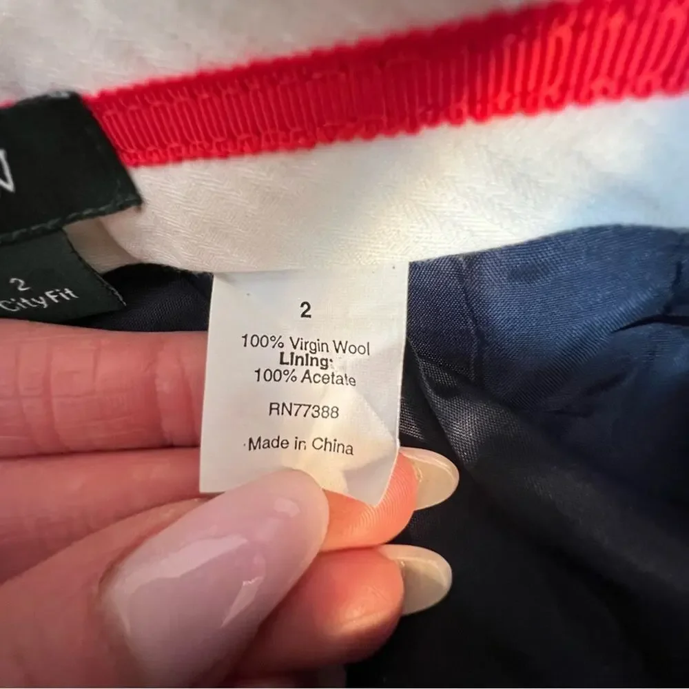 J. Crew City Fit Wool Trousers Navy Plaid sz 2 *flawed*